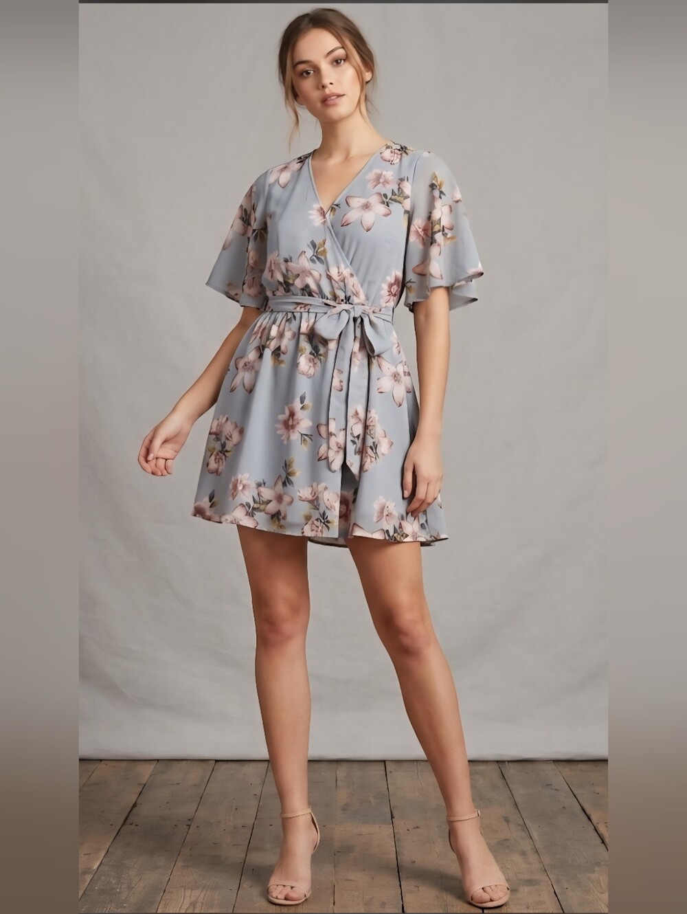 Mine Floral Mini Faux Wrap Top Dress